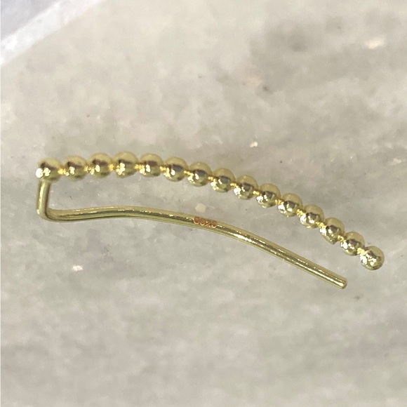 Sterling Silver Beaded Gold Toned Ear Climber Studded Earrings - Picture 6 of 6